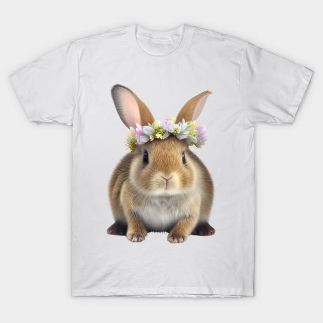 Baby Rabbit with Colorful Floral Crown T-Shirt by ZUCCACIYECIBO